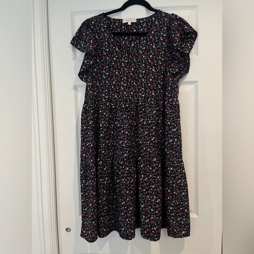 Floral Kids Dress - Black and Pink